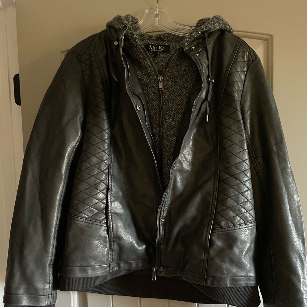 Leather jacket with inner zipper